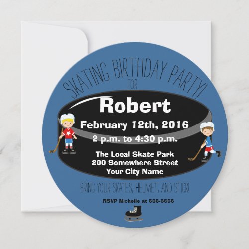 Hockey Skating Birthday Party Circle Invite