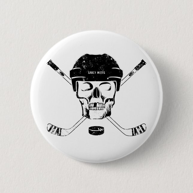 Hockey Skull and Crossed Sticks Flare Button (Front)