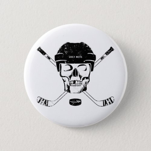 Hockey Skull and Crossed Sticks Flare Button