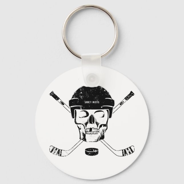 Hockey Skull and Crossed Sticks Keychain (Front)