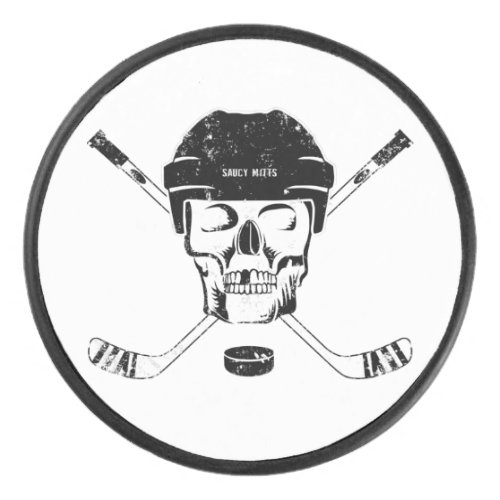Hockey Skull and Sticks Hockey Puck