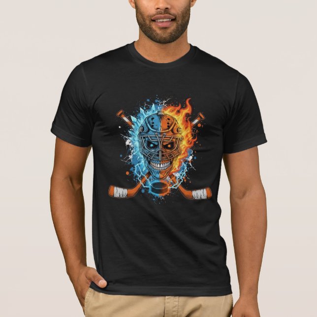 Hockey Skull: Fire and Ice Guardian Graphic T-Shirt (Front)