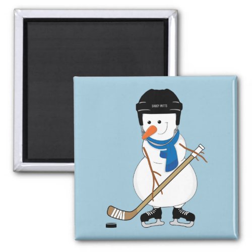Hockey Snowman Christmas Magnet