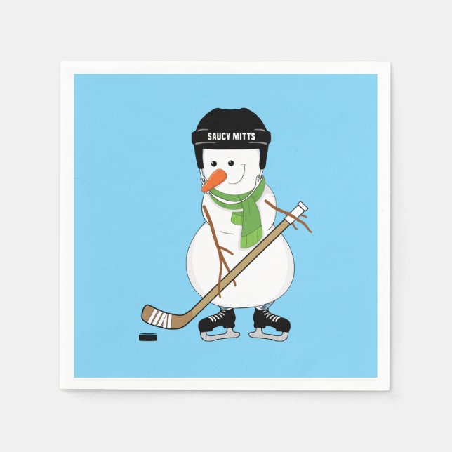 Hockey Snowman Christmas Napkins (Front)