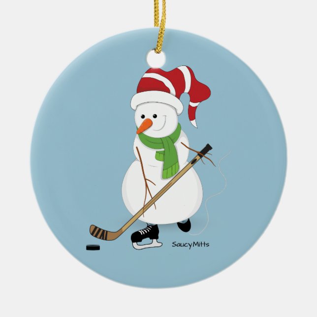 Hockey Snowman Christmas Ornament (Front)