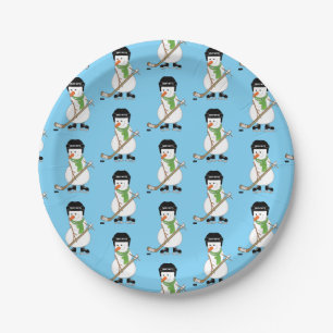 Hockey Snowman Christmas Paper Plates