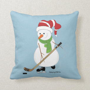 Hockey Snowman Christmas Pillow