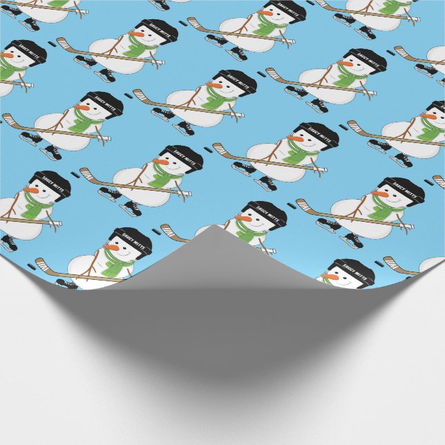 Hockey Snowman Christmas Wrapping Paper (Corner)