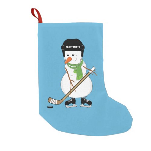 Hockey Snowman Hockey Stick and Skates Christmas Small Christmas Stocking