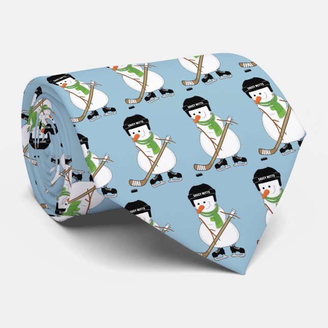 Hockey Snowman Player Neck Tie (Rolled)
