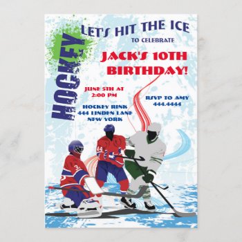 Hockey Sports Birthday Party Invitations by ThreeFoursDesign at Zazzle