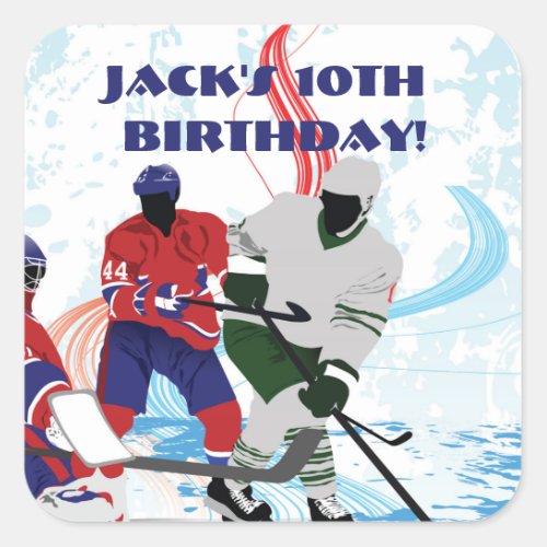 Hockey Sports Birthday Party Square Sticker
