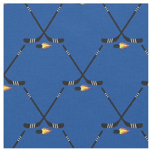 Hockey Sports Flaming Pucks Fabric