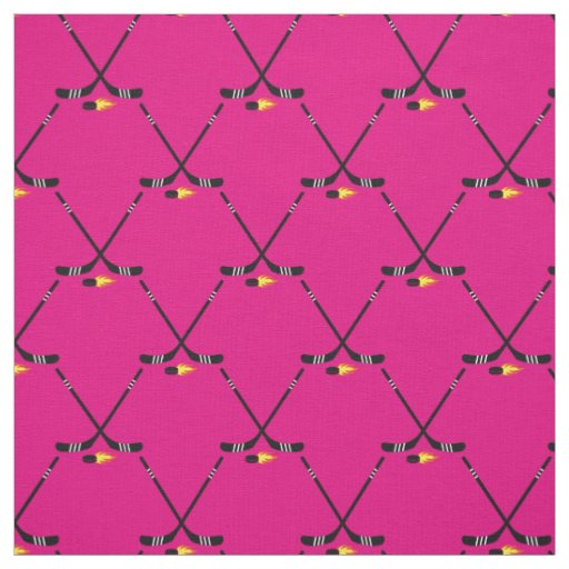 Hockey Sports Flaming Pucks Pink Girls Fabric