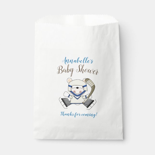 Hockey Sports Polar Bear Baby Shower Favor Bag (Front)