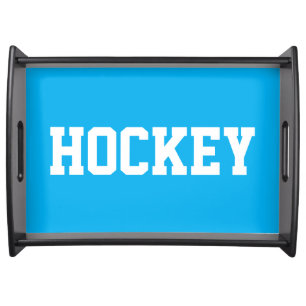 HOCKEY Sporty Athletic White Text On Azure Blue Serving Tray