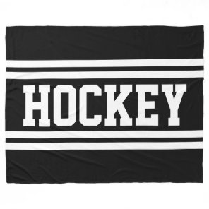 HOCKEY Sporty Black White Athletic Racing Stripes Fleece Blanket