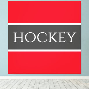 HOCKEY Sporty Bright Red White Dark Gray Stripes Canvas Print