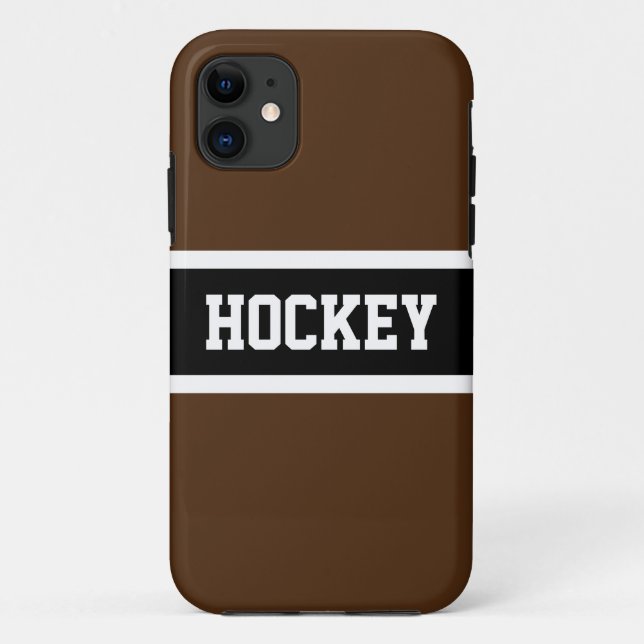HOCKEY Sporty Dark Brown Black White Stripes Case-Mate iPhone Case (Back)