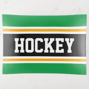 HOCKEY Sporty Green Black Orange Racing Stripes Trinket Tray