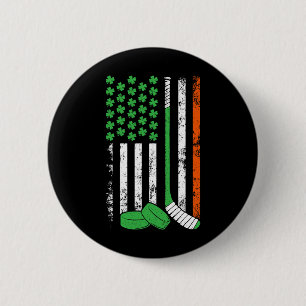 Hockey St Patricks Day American Flag Shamrock Iris Button