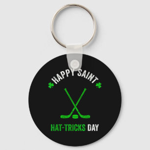 Hockey St Patricks Day Boys Men Shamrock Hockey Keychain
