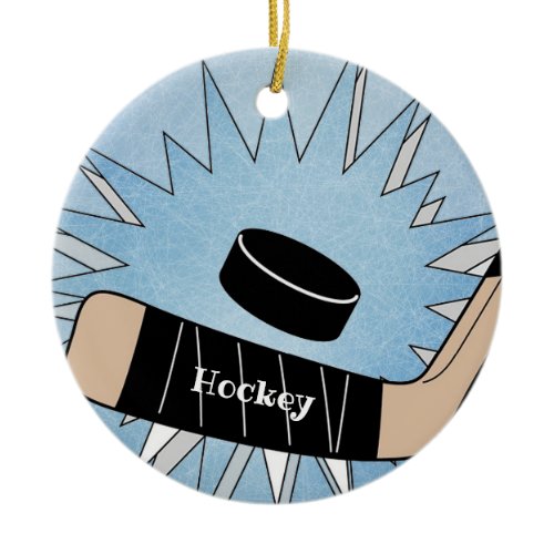 Hockey Stick Puck Design Ceramic Ornament