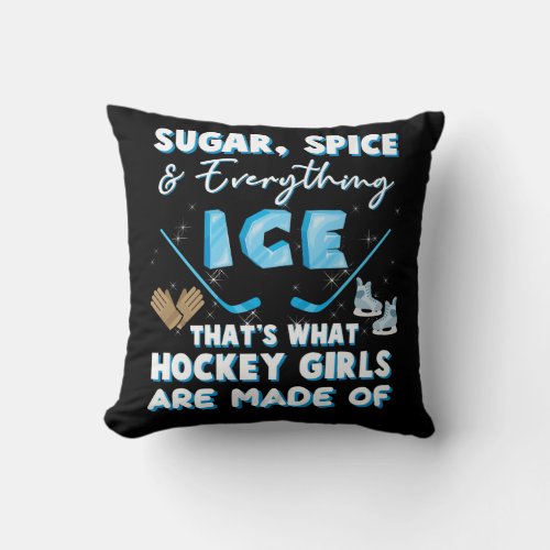 Hockey Stick Puck Skate Goalkeeper Ice Hockey Girl Throw Pillow