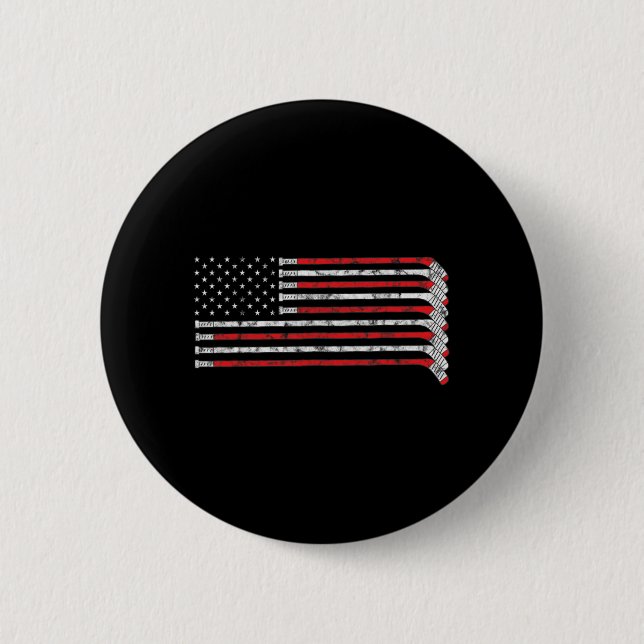Hockey Stick USA Flag Faded Hockey Player  Button (Front)