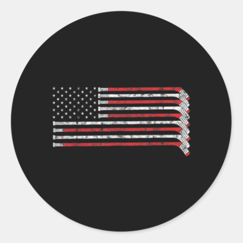 Hockey Stick USA Flag Faded Hockey Player Classic Round Sticker