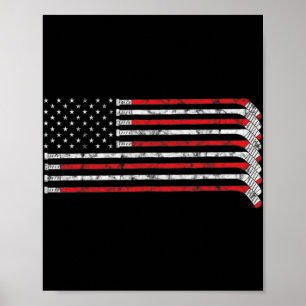 Hockey Stick USA Flag Faded Hockey Player  Poster