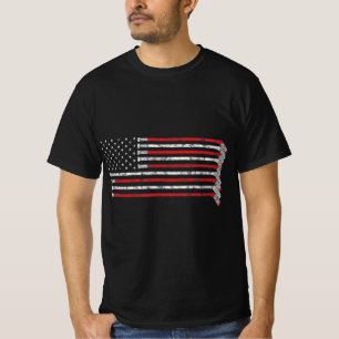 Hockey Stick USA Flag Faded Hockey Player T-Shirt