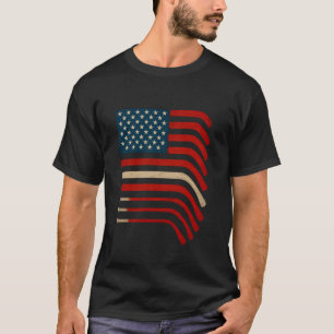 Hockey Stick USA Flag Faded Hockey Player T-Shirt