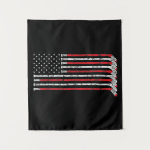 Hockey Stick USA Flag Faded Hockey Player Tapestry