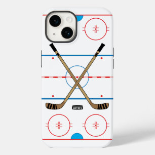 Hockey Sticks and Center Ice Hockey Rink iPhone 14 Case