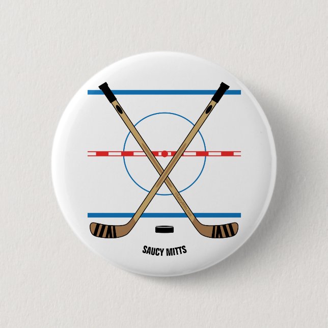 Hockey Sticks and Center Ice Hockey Team Gift Idea Button (Front)