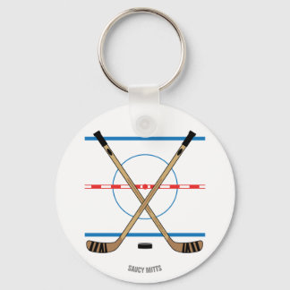 Hockey Sticks and Center Ice Red Line Blue Line Keychain