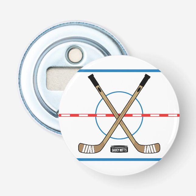 Hockey Sticks and Center Ice Team Gift Idea Bottle Opener (Front)