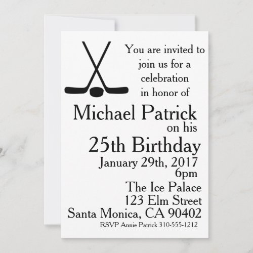 Hockey Sticks And Puck Birthday Party Invitation