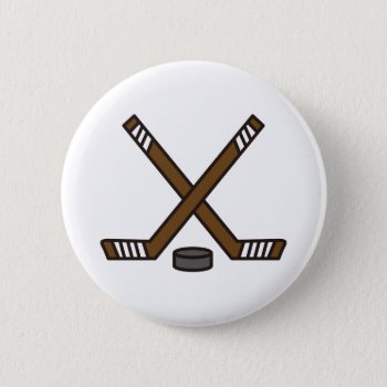 Hockey Sticks And Puck Button by Grandslam_Designs at Zazzle
