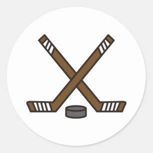 Hockey Sticks and Puck Classic Round Sticker