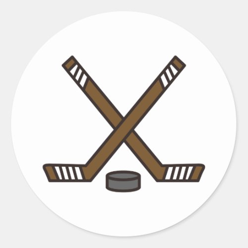 Hockey Sticks and Puck Classic Round Sticker