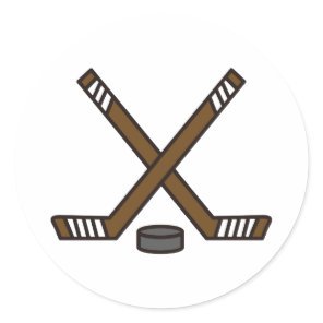 Hockey Sticks and Puck Classic Round Sticker