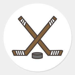 Hockey Sticks and Puck Classic Round Sticker