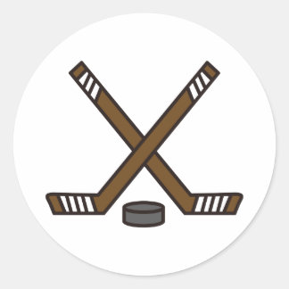 Hockey Sticks and Puck Classic Round Sticker