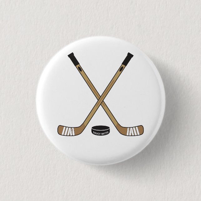 Hockey Sticks and Puck Pinback Flare Button (Front)