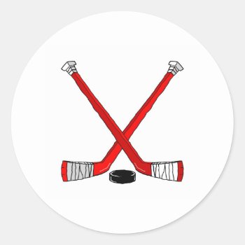 Hockey Sticks Classic Round Sticker by shopaholicchick at Zazzle