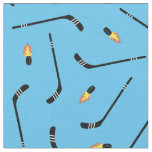 Hockey Sticks Flaming Pucks Sports Blue Fabric