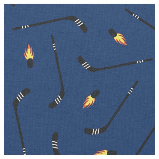 Hockey Sticks Flaming Pucks Sports Navy Blue Fabric