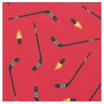 Hockey Sticks Flaming Pucks Sports Red Fabric